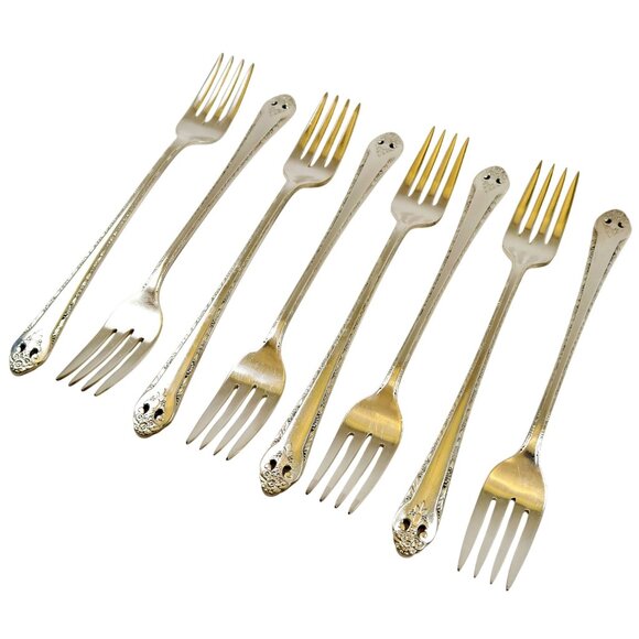 Lovely Lady Grille Forks (Set of 8) Vintage Holmes & Edwards Inlaid Silverplate - Picture 1 of 5
